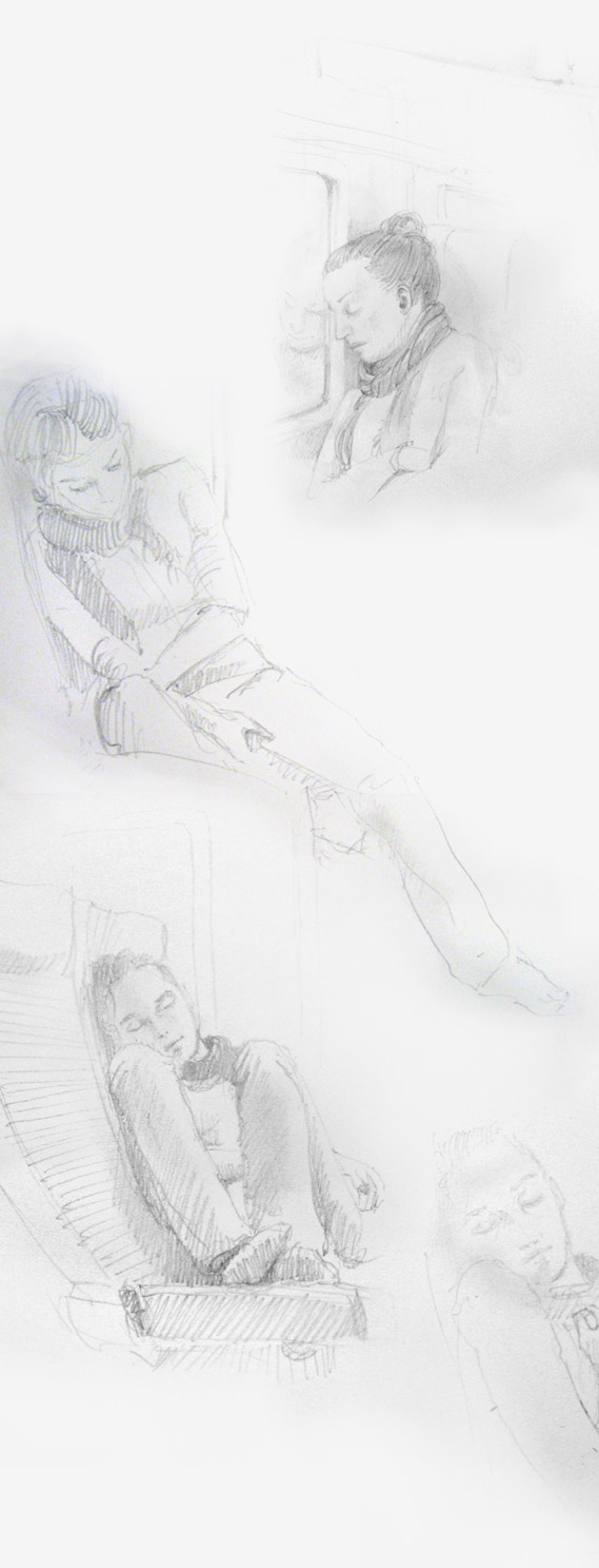 081006 Pencil Sketch of a girl sleeping in a train